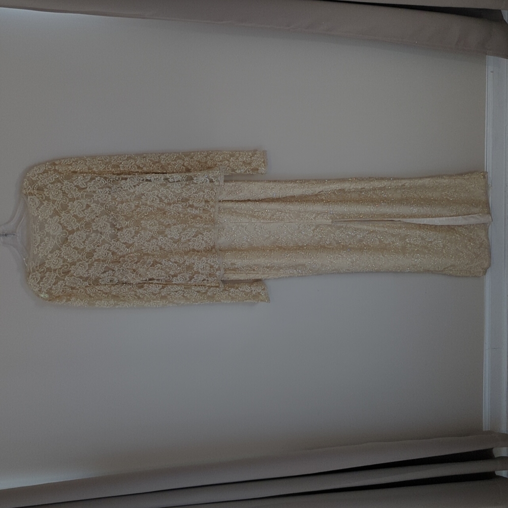 Stenay Cream/Champagne Colored Beaded Long Cocktail Dress - Sz 6 - Picture 2 of 10